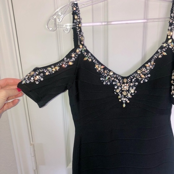 BEADED Cold Shoulder Bodycon Dress - Picture 2 of 10